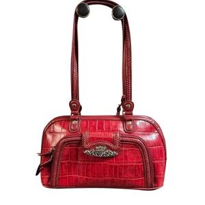 M.C. Marc Chantal Red‎ Crocodile Embossed Leather Shoulder Handbag Purse *Read